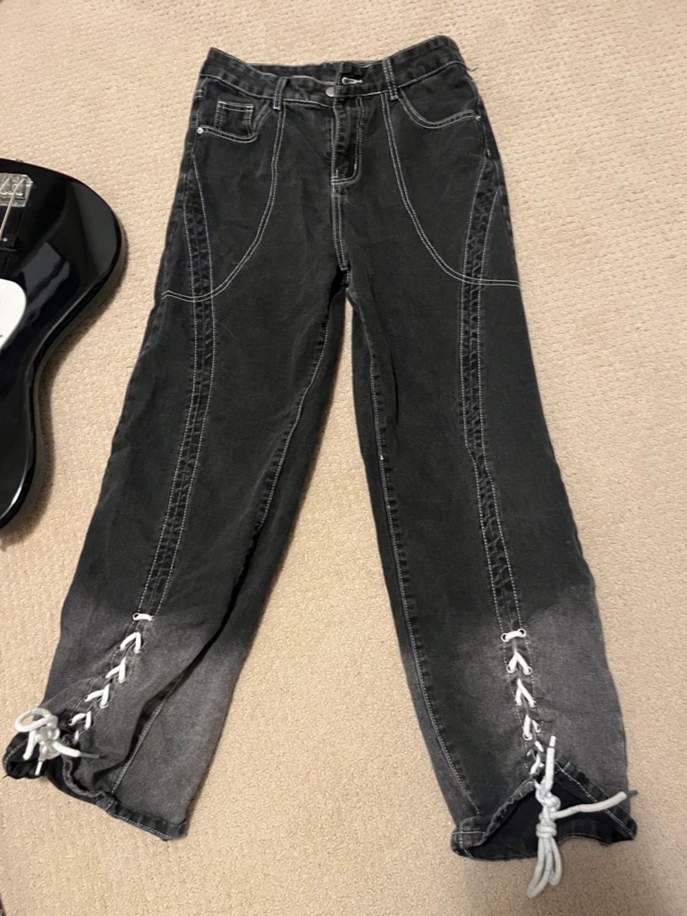 Y2K style Black Lace-Up Jeans
